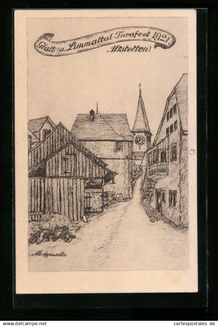 Künstler-AK Altstetten, Glatt u. Limmattal Turnfest 1921, Ortsansicht