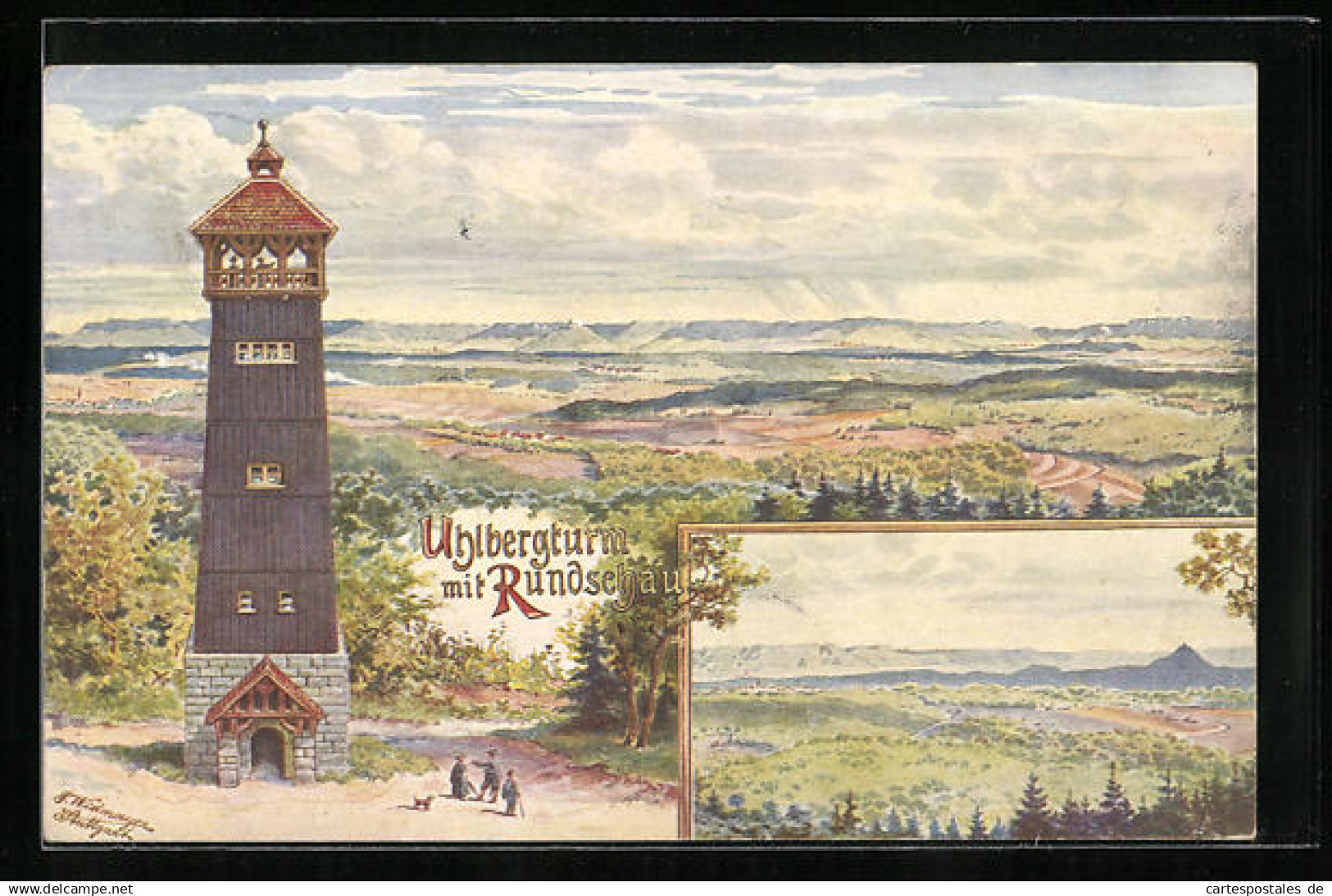 Künstler-AK Filderstadt, Uhlbergturm mit Rundschau