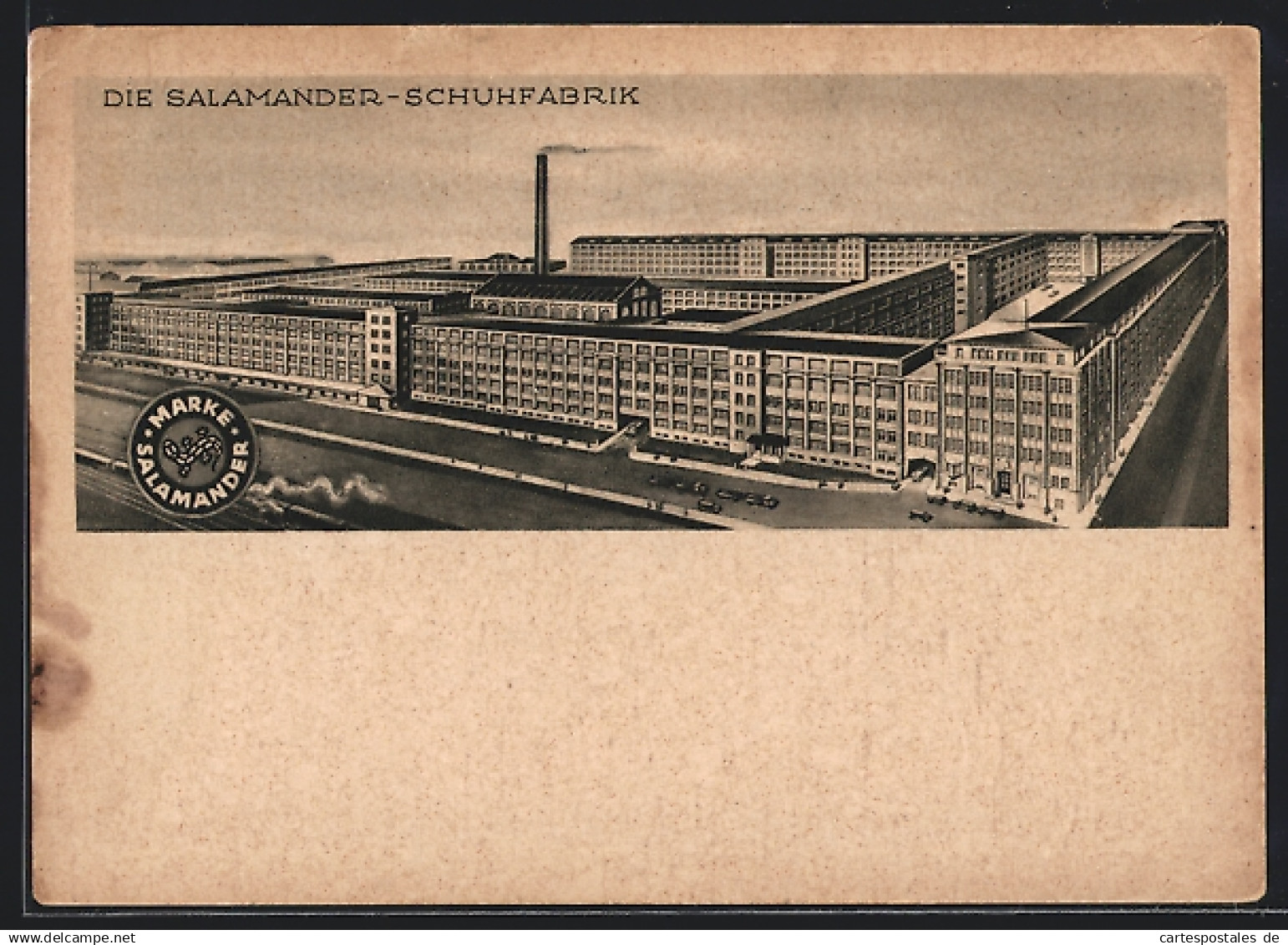 Künstler-AK Kornwestheim, Salamander-Schuhfabrik aus der Vogelschau