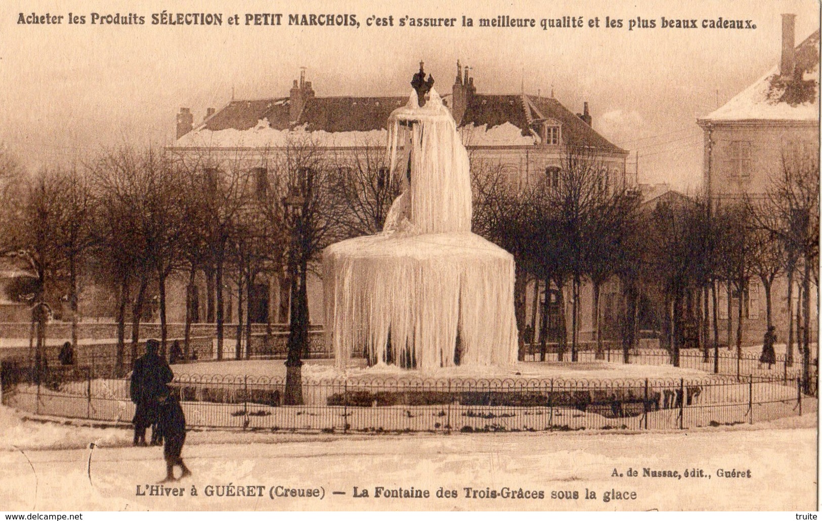 L'HIVER A GUERET LA FONTAINE DES TROIS-GRACES SOUS LA GLACE