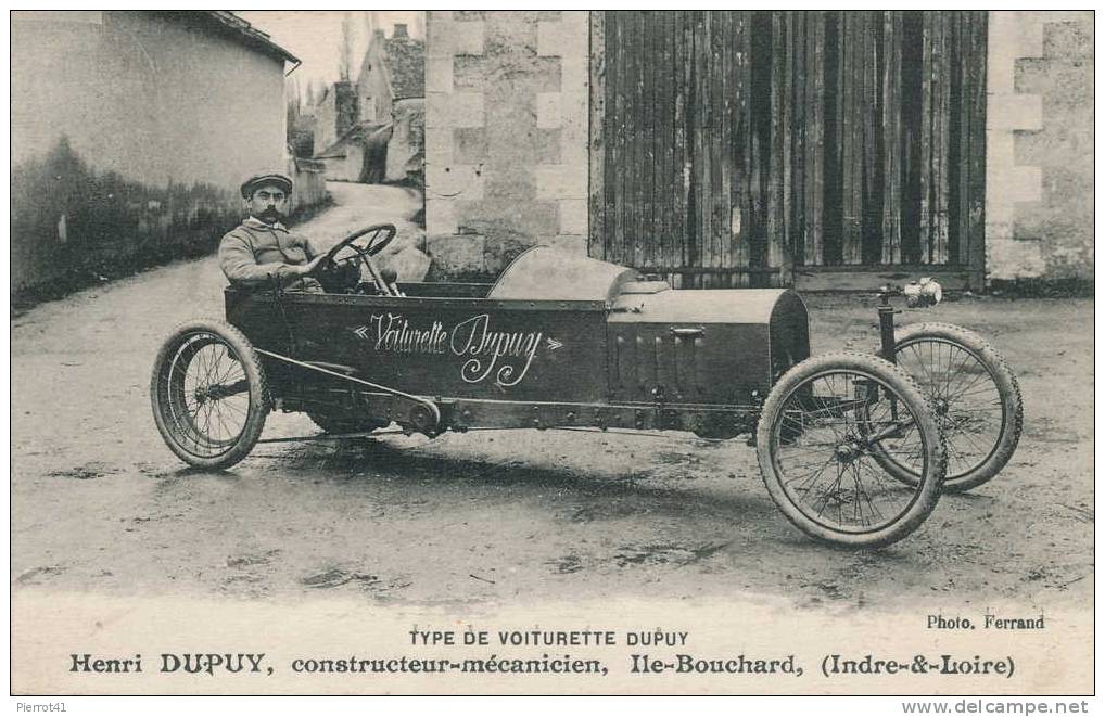 L'ÎLE BOUCHARD - Henri DUPUY, constructeur-mécanicien dans sa voiturette DUPUY - Très belle carte