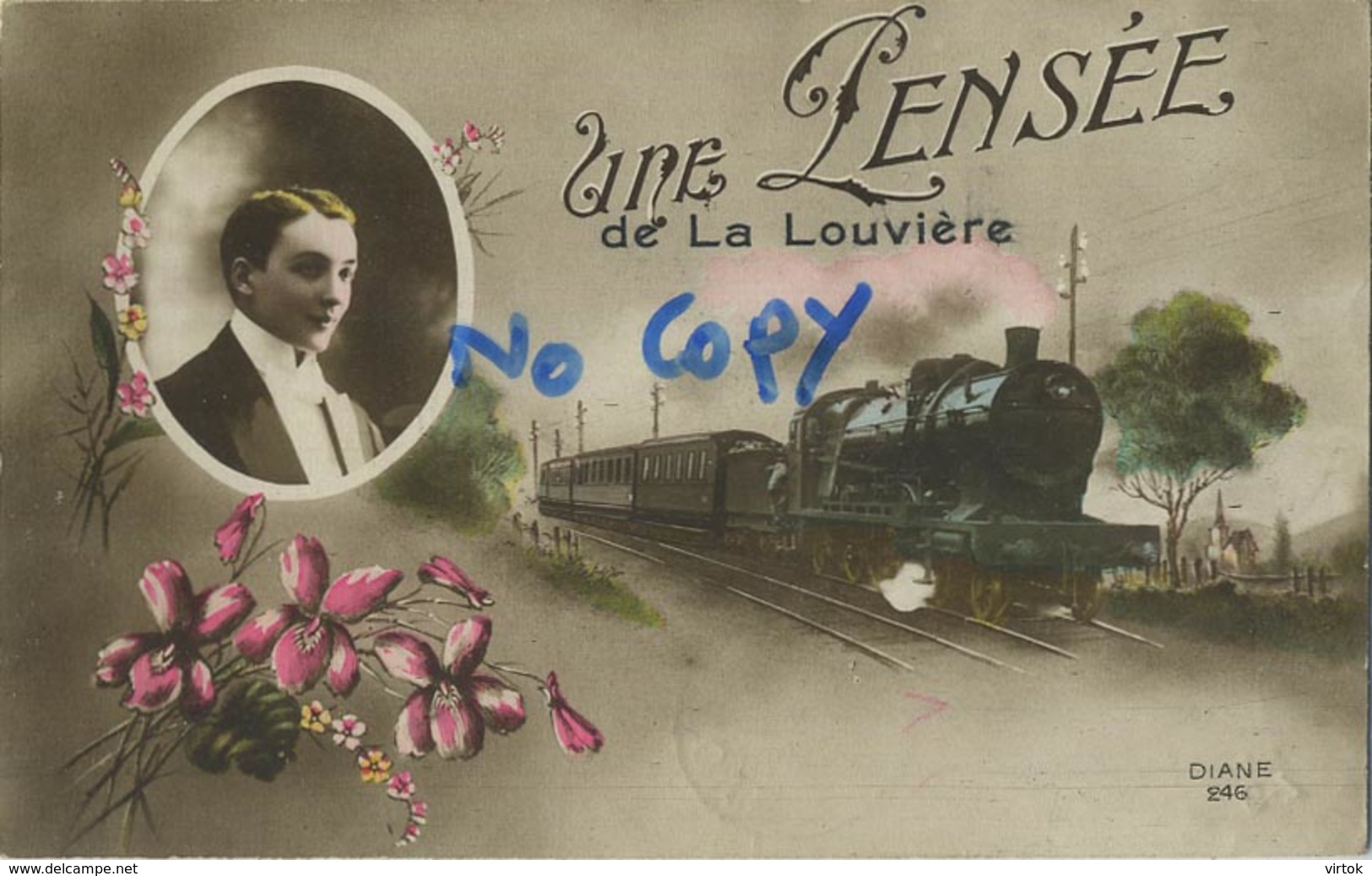 La Louvière :  une pensée   :    1919  ( train - trein )