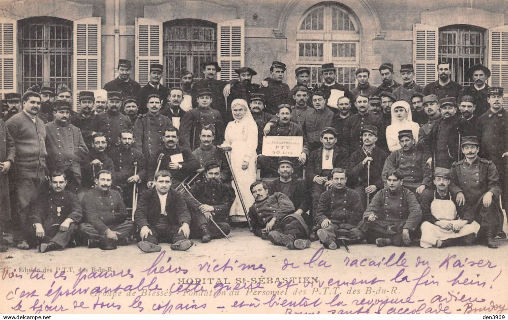 La VALENTINE (Bouches-du-Rhône) par Marseille - Hôpital St-Sébastien - Groupe Blessés Guerre 1914-18 - Ecrit (2 scans)