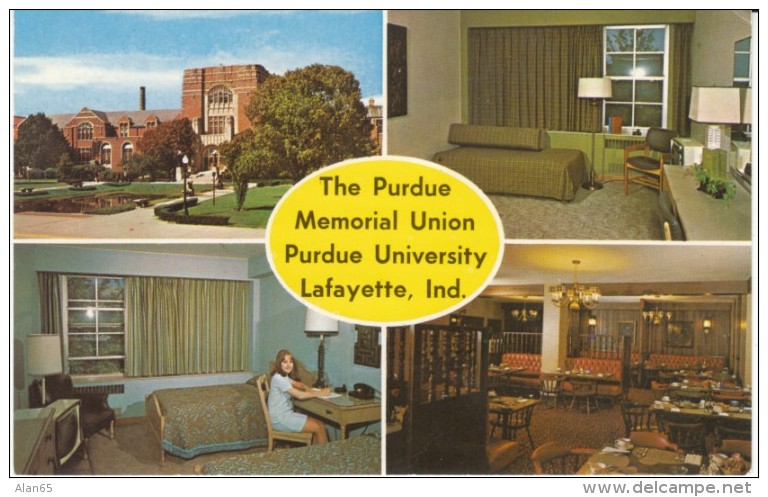 Lafayette Indiana, Purdue University, Memorial Union, Guest Room Interior View, c1970s Vintage Postcard