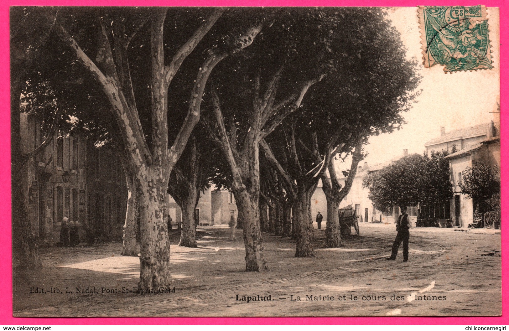 Lapalud - La Mairie et le Cours de Platanes - Charrette - Animée - Edit. Librairie L. NADAL