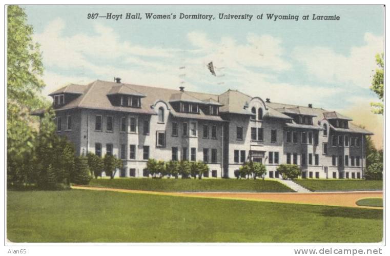 Laramie WY Wyoming, University of Wyoming Hoyt Hall Women's Dormitory Campus Building, c1940s Vintage Postcard