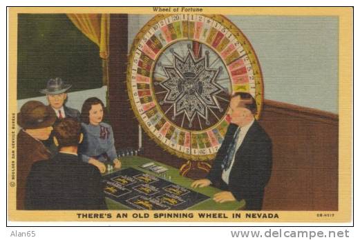 Las Vegas NV Nevada, Wheel of Fortune, Gambling, c1940s Vintage Curteich Linen Postcard