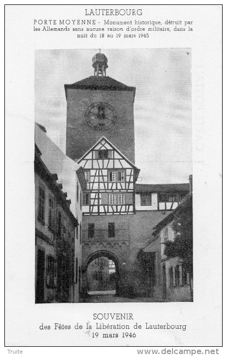 LAUTERBOURG SOUVENIR DES FETES DE LA LIBERATION DE LAUTERBOURG 19/03/1946