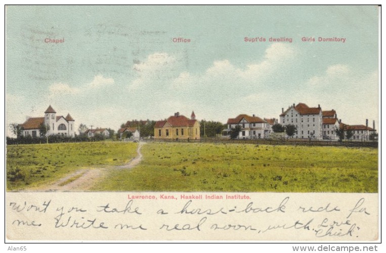 Lawrence KS Kansas, Haskell Indian Institute, School, c1900s Vintage Postcard