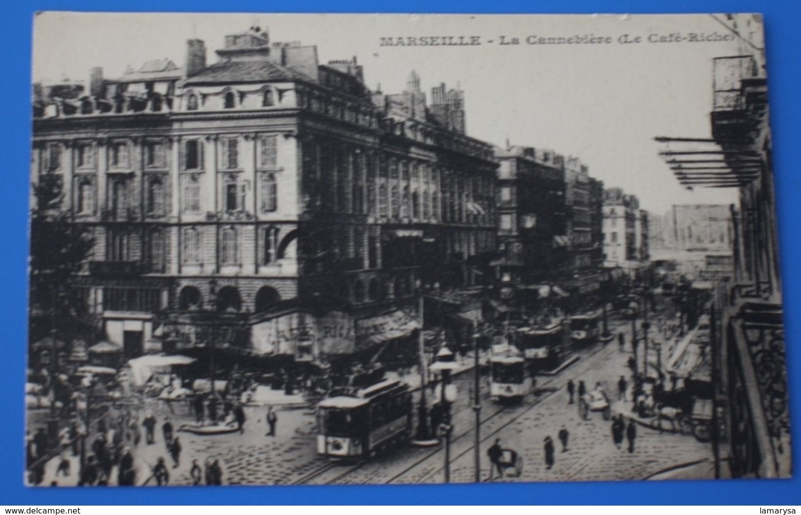 LE CAFÉ RICHE LA CANEBIERE .MARSEILLE CPA-Carte Postale[13] Bouches-du-Rhône Très animée ligne tramway trolley bus