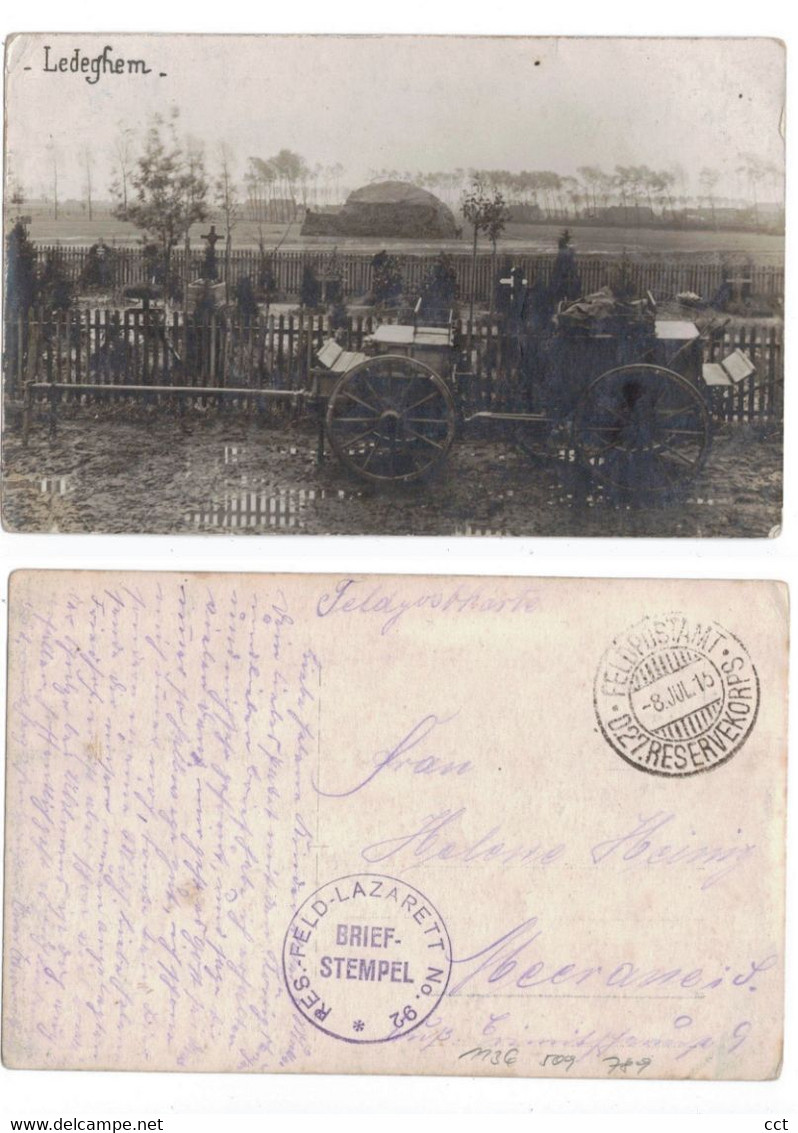 Ledegem FOTOKAART  Duits militair kerkhof    EERSTE WERELDOORLOG  Stempel  Reserve Feld-Lazarett n° 92