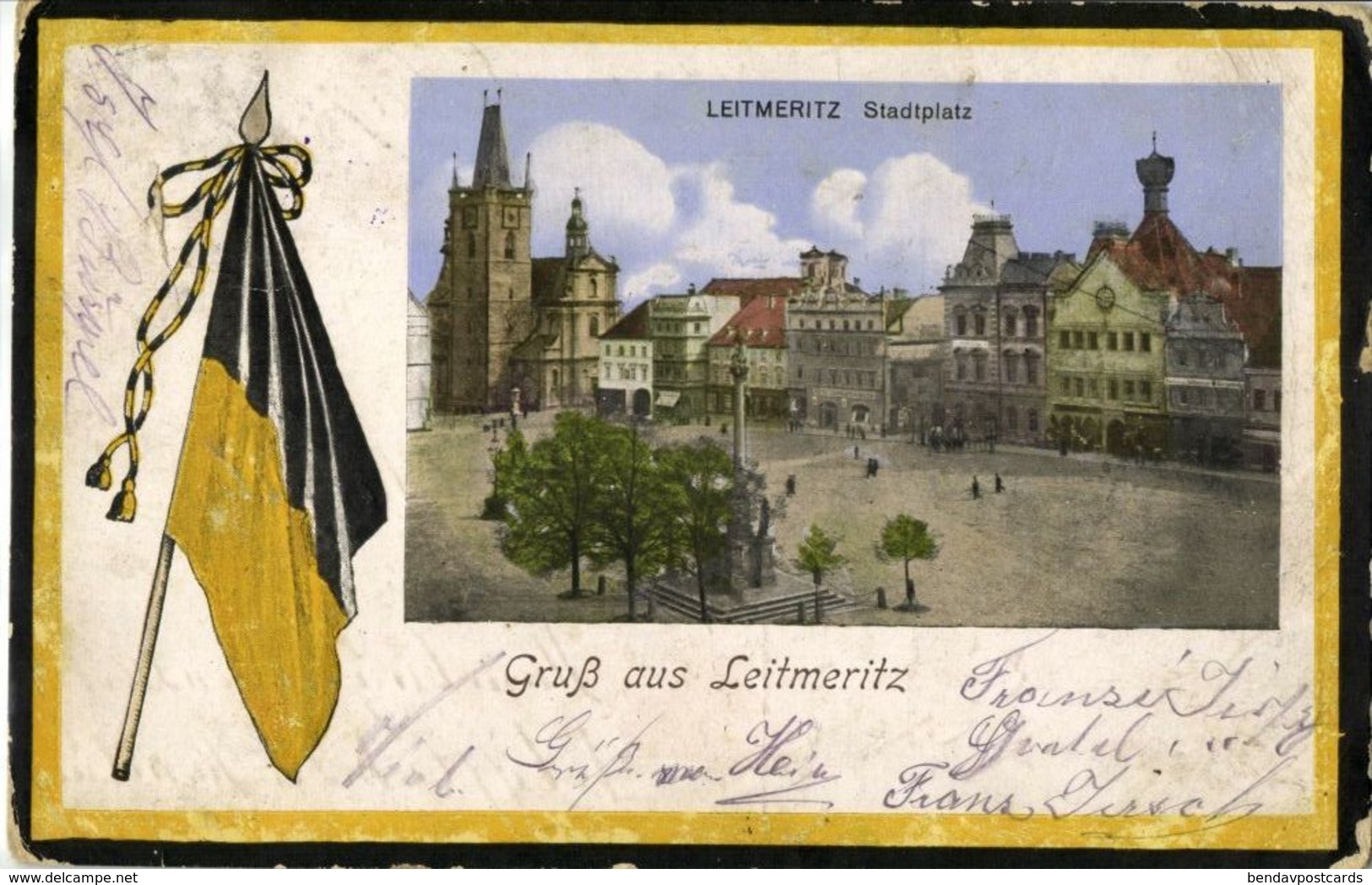 LEITMERITZ LITOMĚŘICE, Stadtplatz, Flag (1910s) Tschechien AK