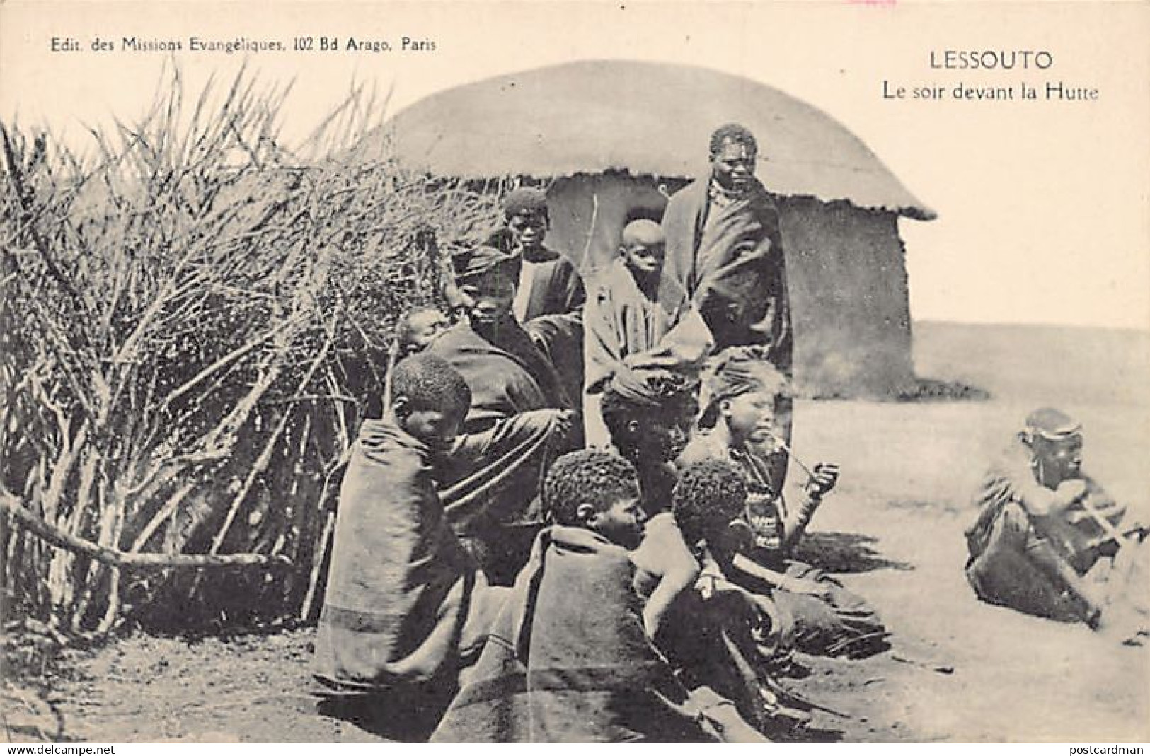 Lesotho - In the evening in front of the hut - Publ. Society of Evangelical Missions