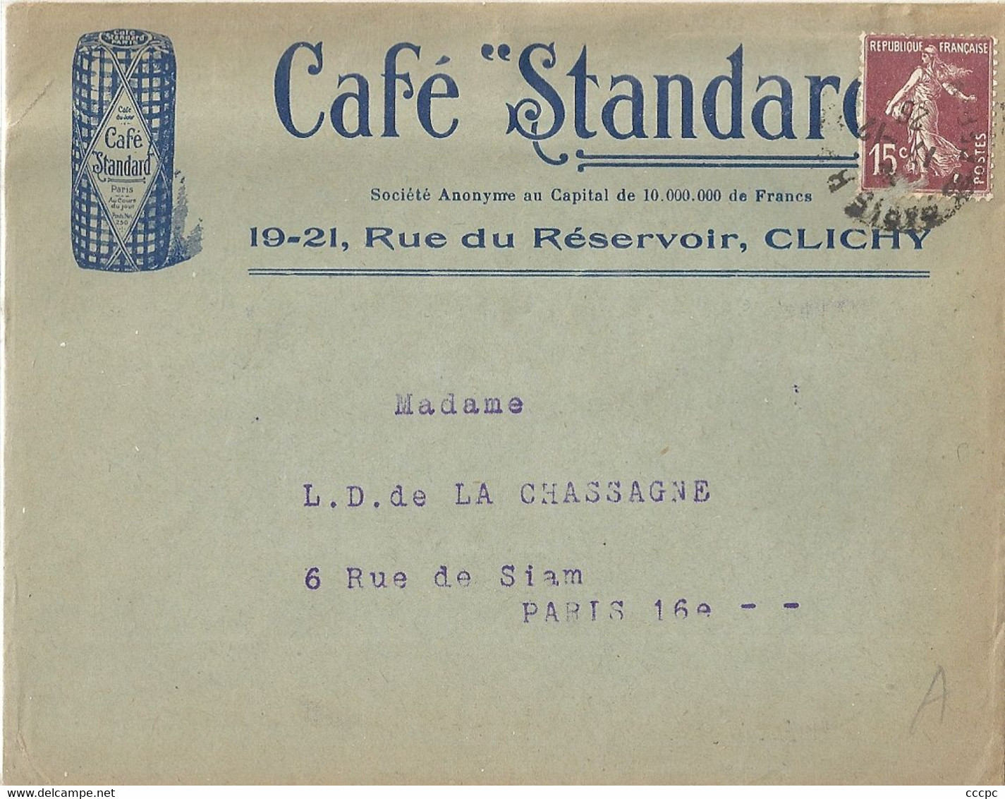 Lettre publicitaire Café Standard Rue du Réservoir à Clichy