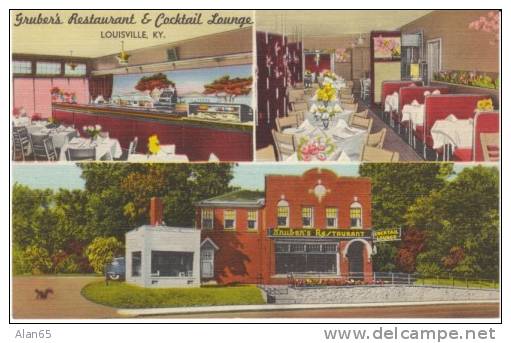 Lexington KY Kentucky, Gruber's Restaurant Cocktail Lounge, Multi-view c1940s Vintage Linen Postcard