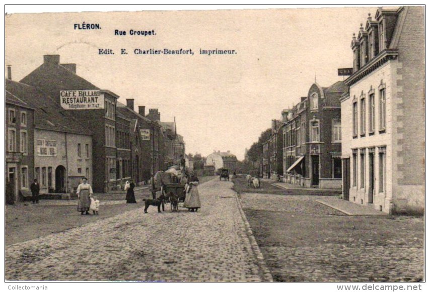 LIEGE   1 CP Fléron  Rue  Croupet   attllage à chien   1907 - café BILLIARD - editeur Charlier Beaufort