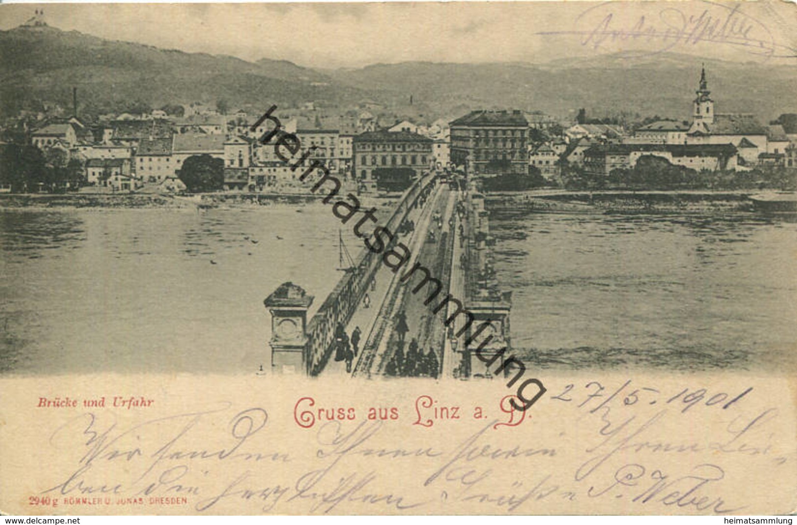 Linz - Brücke und Urfahr - Verlag Römmler u. Jonas Dresden gel. 1901