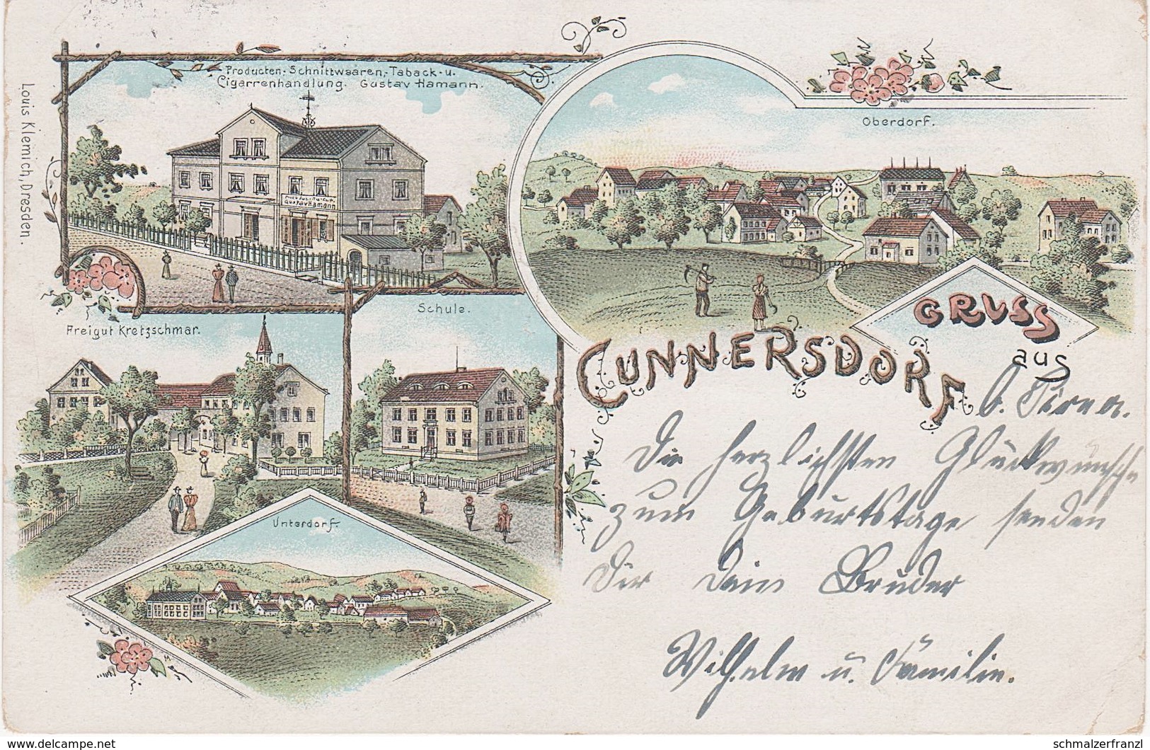 Litho AK Cunnersdorf Laden Hamann Freigut a Reinhardtsgrimma Dippoldiswalde Reinholdshain Glashütte Schlottwitz Maxen