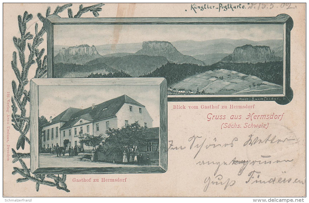 Litho AK Gasthof Hermsdorf Sächsische Schweiz bei Rosenthal Bielatal Reichstein Raum Langenhennersdorf Bahra Königstein