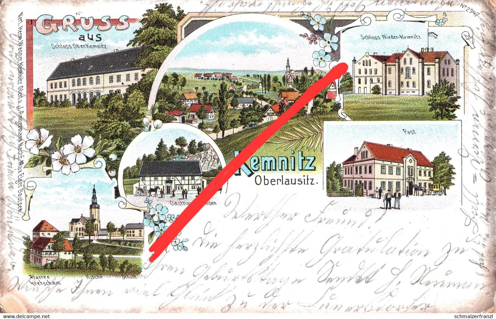 Litho AK Kemnitz OL Oberlausitz Gasthof Schloß Post a Bernstadt am Eigen Herrnhut Rosenbach Sohland Ostritz Görlitz