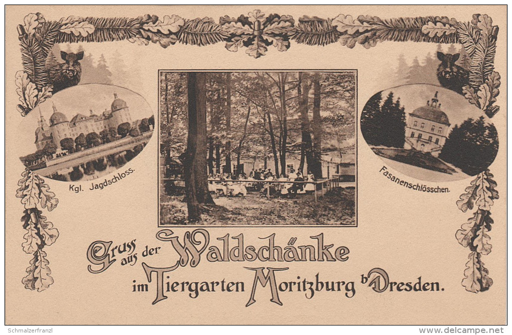 Litho AK Moritzburg Waldschänke Fasanenschlösschen bei Dippelsdorf Friedewald Bärnsdorf Volkersdorf Reichenberg Radebeul