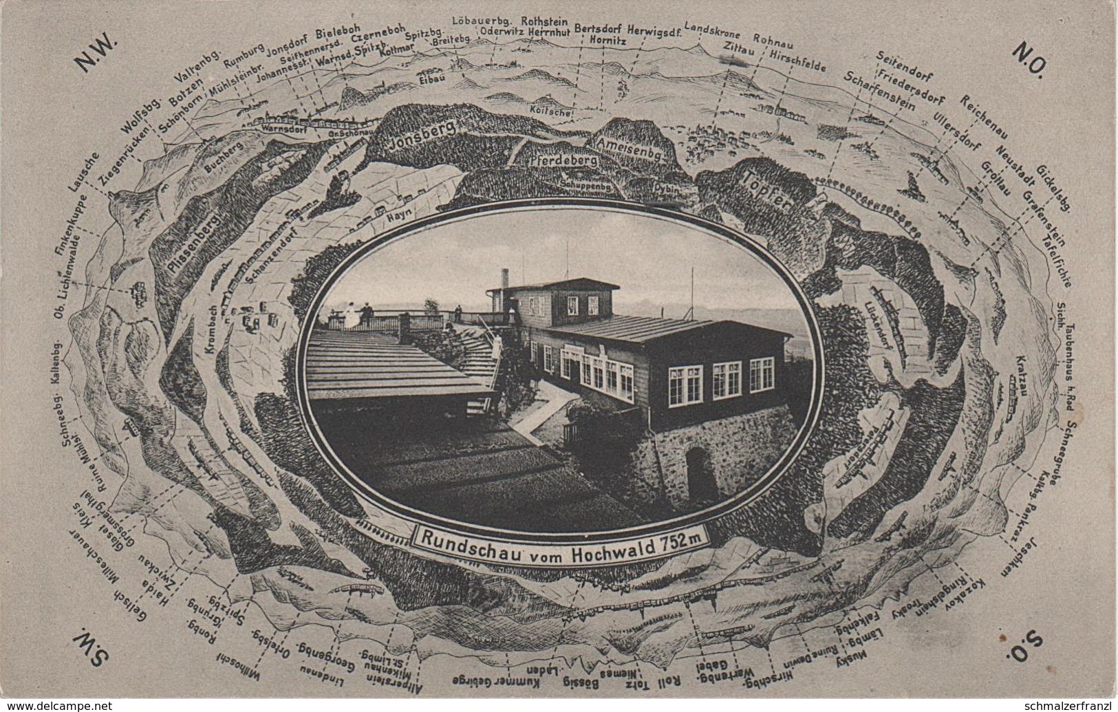 Litho Panorama Rundschau AK Hochwald Baude Hvozd bei Oybin Krombach Schanzendorf Grossmergthal Petersdorf Gabel Zittau