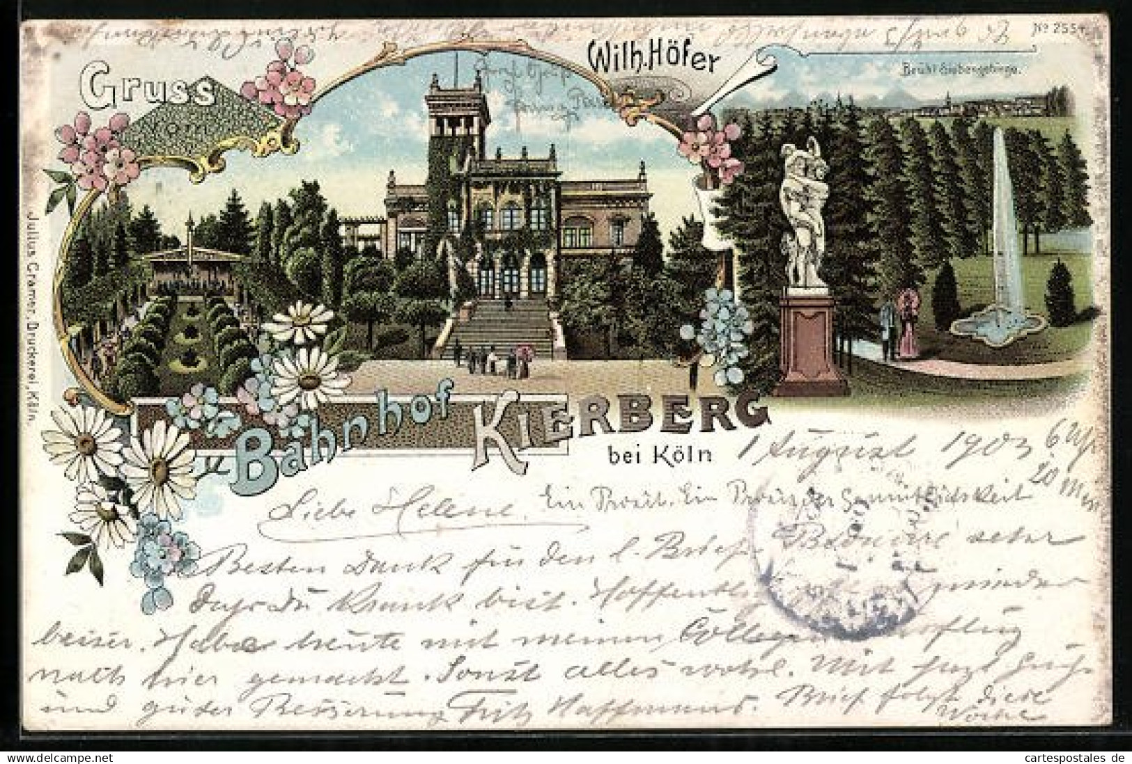 Lithographie Brühl b. Köln, Gasthaus Bahnhof Kierberg, Brühl Siebengebirge