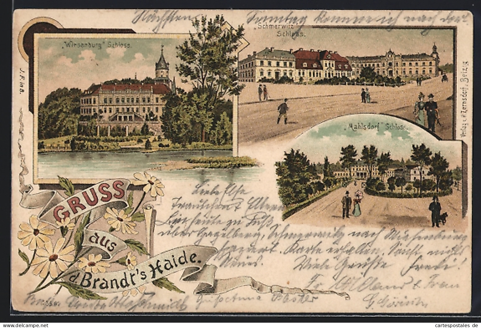 Lithographie Wiesenburg / Mark, Schmerwitz-Schloss, Mahlsdorf-Schloss, Wiesenburg-Schloss