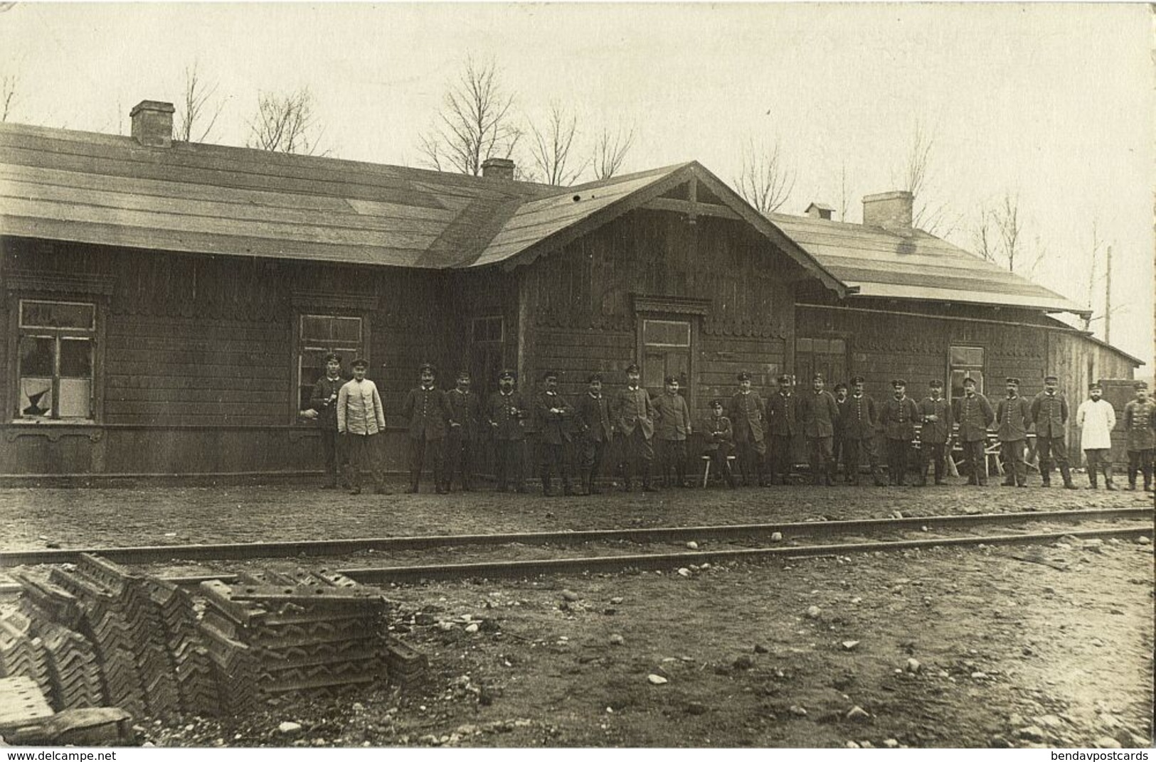 lithuania russia, TSCHORNY-BROD (?), Soldiers at the Railway Station (1916) RPPC