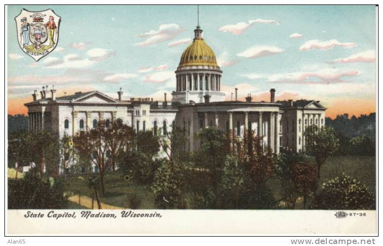 Little Rock AR Arkansas, State Capitol Building, State Emblem, c1910s Vintage Postcard