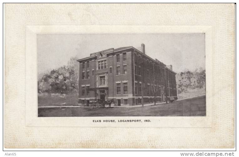 Logansport IN Indiana, Elks House, Horse-drawn Buggy, Organization, 1900s Vintage Postcard