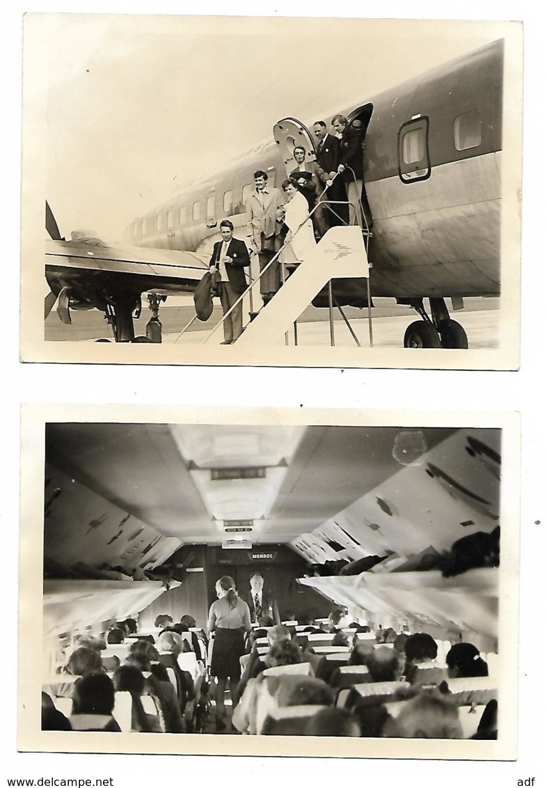 LOT 2 ANCIENNES PHOTOS ANIMEES, EXTERIEUR ET INTERIEUR D'UN AVION, AEROPORT