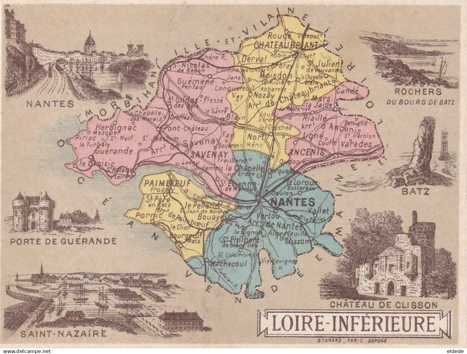 Lot 7 CP + Chromo Carte Géo Loroux  , Quilly , Boussay , St Lyphard , Donges , Vallet ,