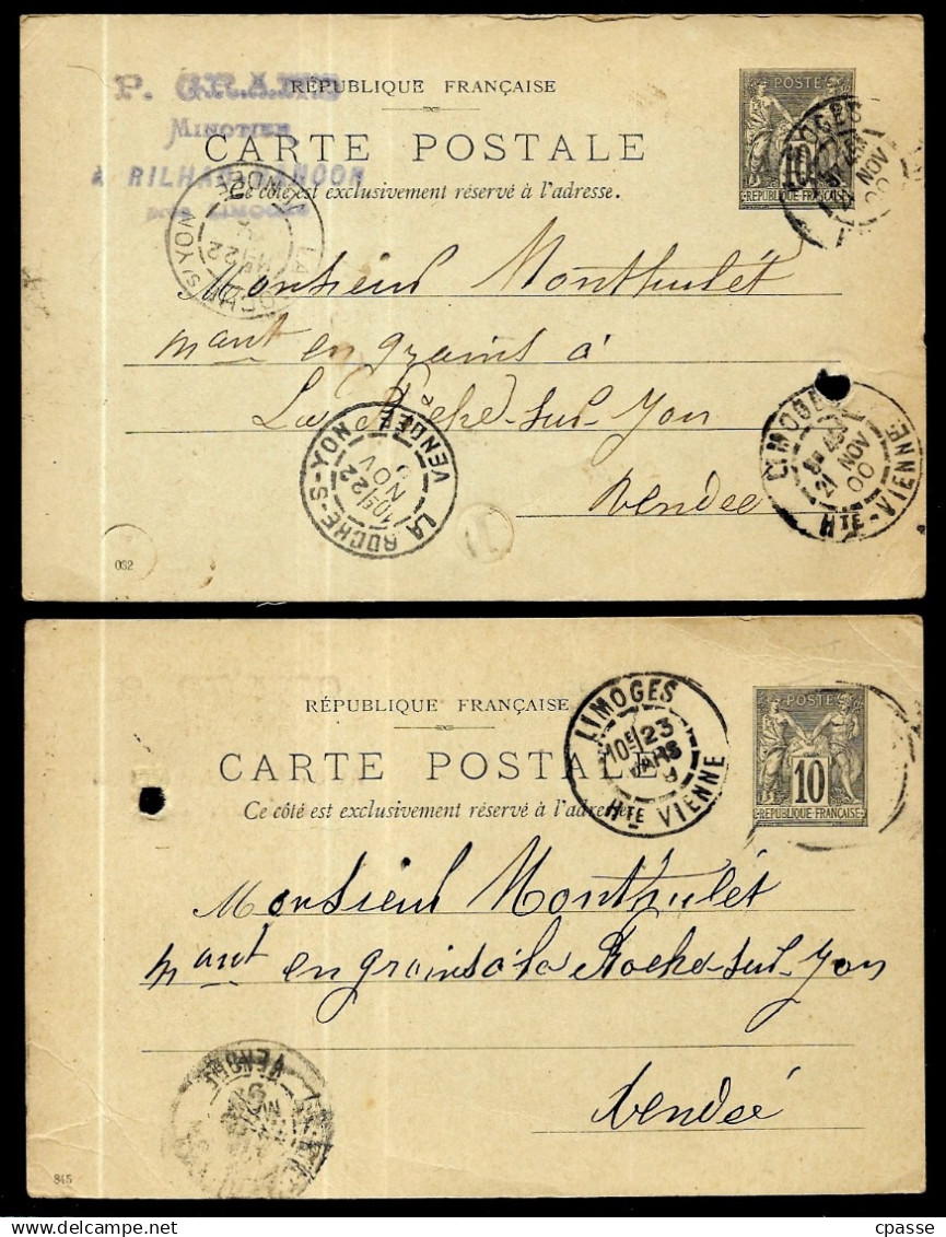 (Lot de 2) Entier postal expédié par P. GRAND Minotier à 87 RILHAC-RANCON vers 85 La Roche-sur-Yon * Commerce de Grains