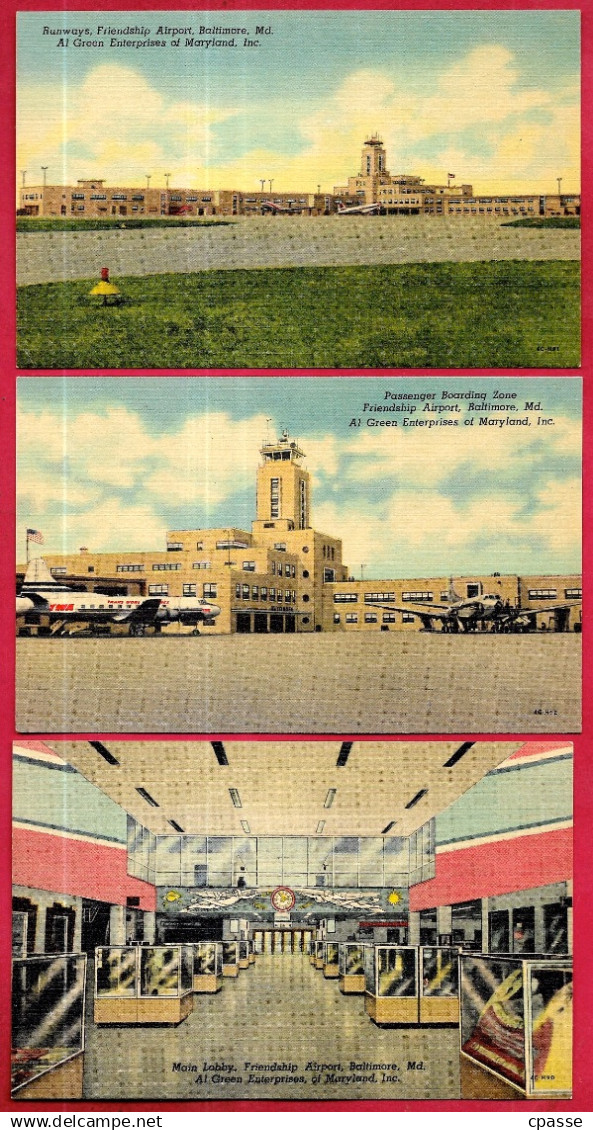 (Lot de 3) CPA Post Card USA Etats-Unis - BALTIMORE MD Maryland - FRIENDSHIP AIRPORT ** Airplane TWA