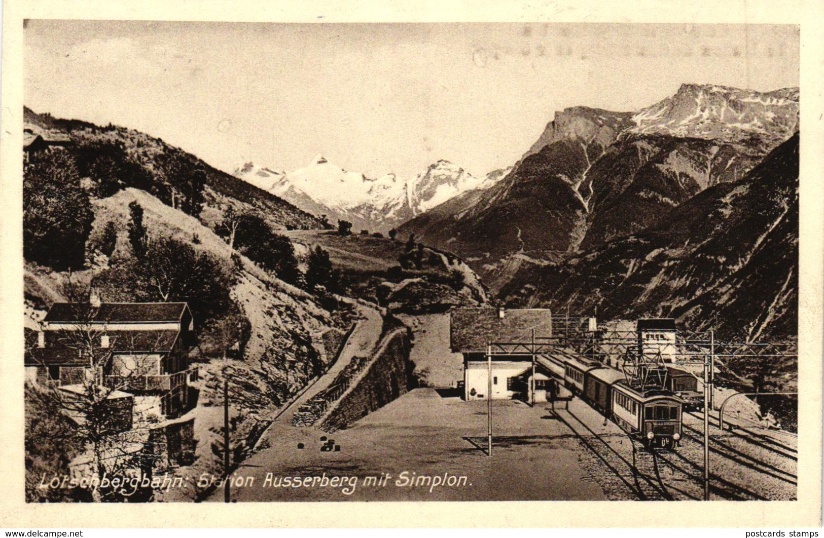 Lötschbergbahn: Station Ausserberg mit Simplon, ca. 20er/30er Jahre