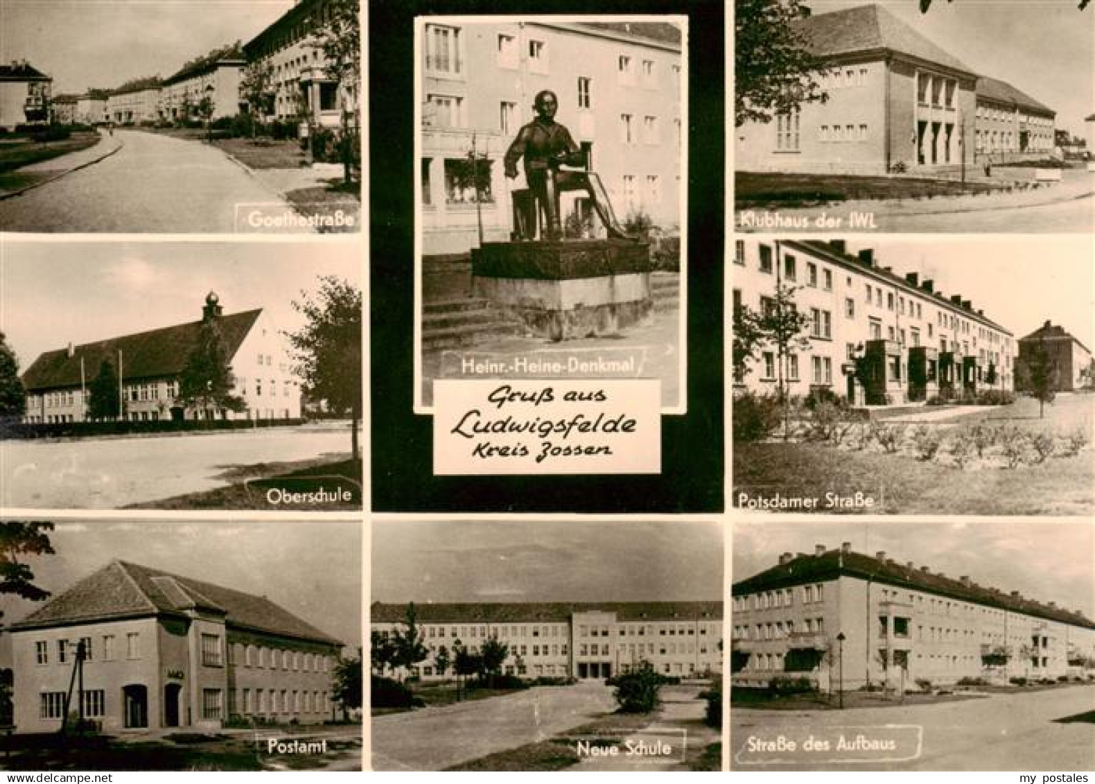 Ludwigsfelde Strassenpartien Heinrich Heine Denkmal Klubhaus der IWL Schule Post