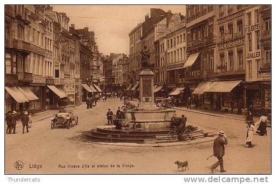 LUIK LIEGE RUE VINAVE D'ILE ET STATUE DE LA VIERGE VOITURE CYCLIST ATTELAGE BELLE ANIMATION