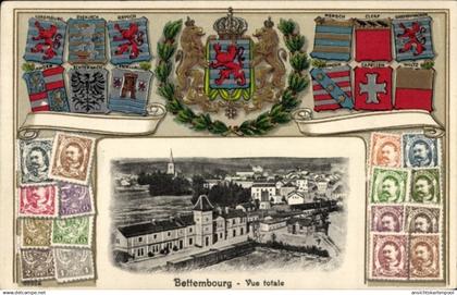 Gaufré Blason Timbres CPA Bettembourg Luxemburg, Vue Totale