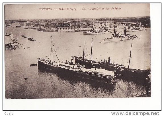 Malte - Congrès de Malte (1913) - "L'Etoile" au port de Malte (bateaux)