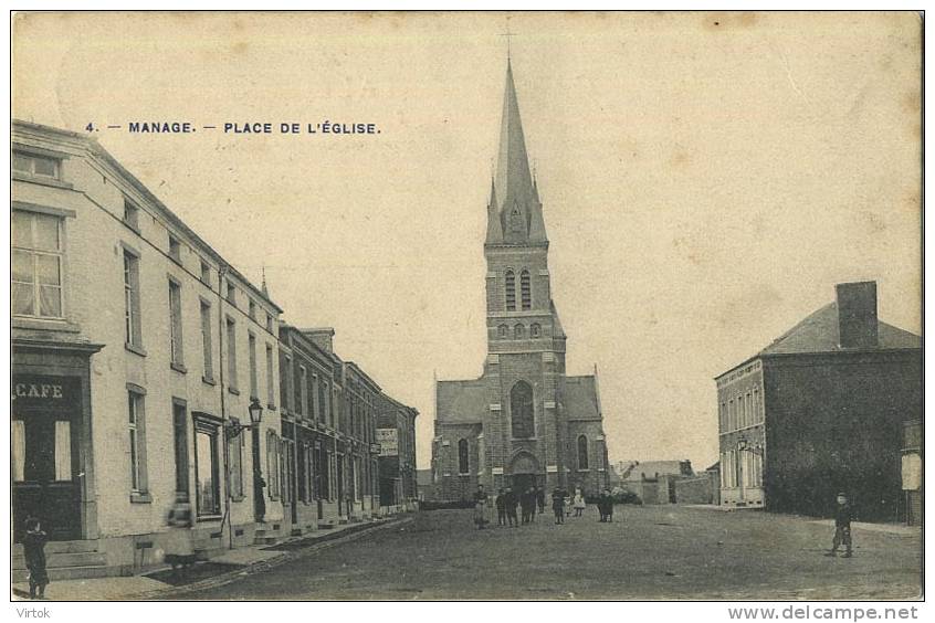 Manage :   place de l'église ( ecrit 1910 avec timbre )