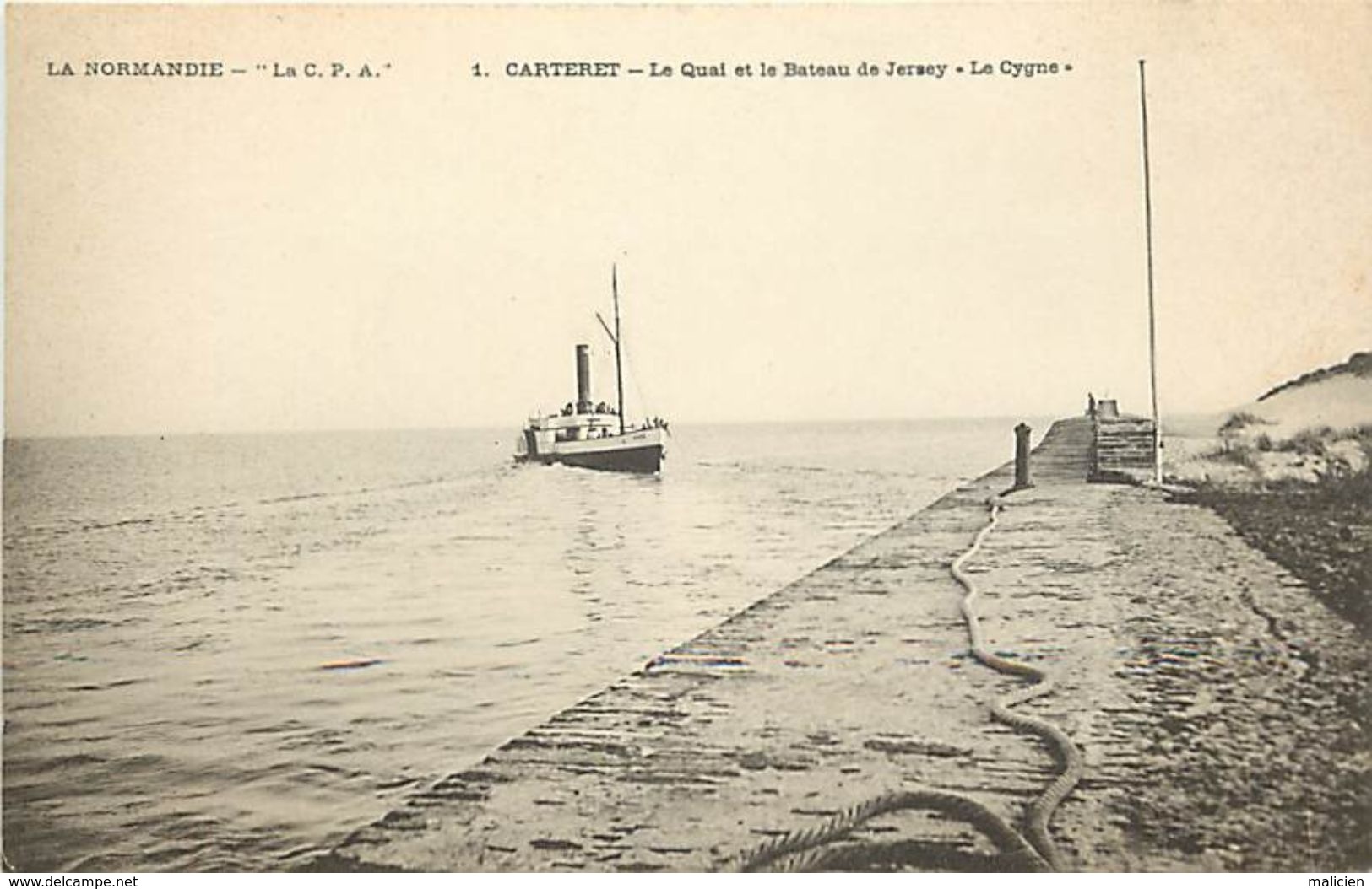 - manche -ref-B322- carteret - le quai et le bateau de jersey - bateau a roue - bateaux - transports - carte bon etat -