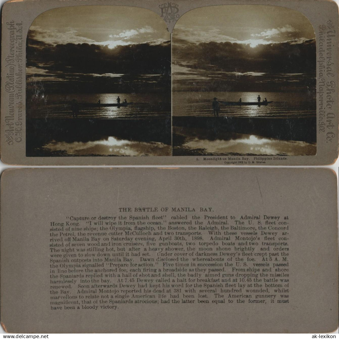 Manila Bay Monnlight Philippine, CDV Kabinettfoto Asia 1902 3D/Stereoskopie