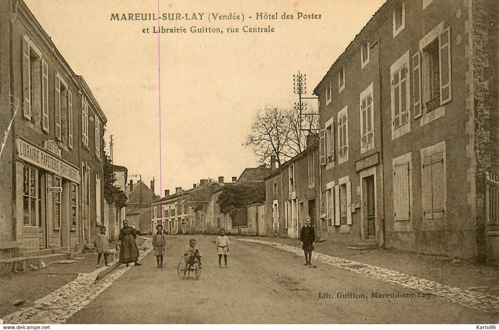 mareuil sur lay dissais * la Librairie GUITTON et l'hôtel des postes , rue centrale * papeterie parfumerie commerce