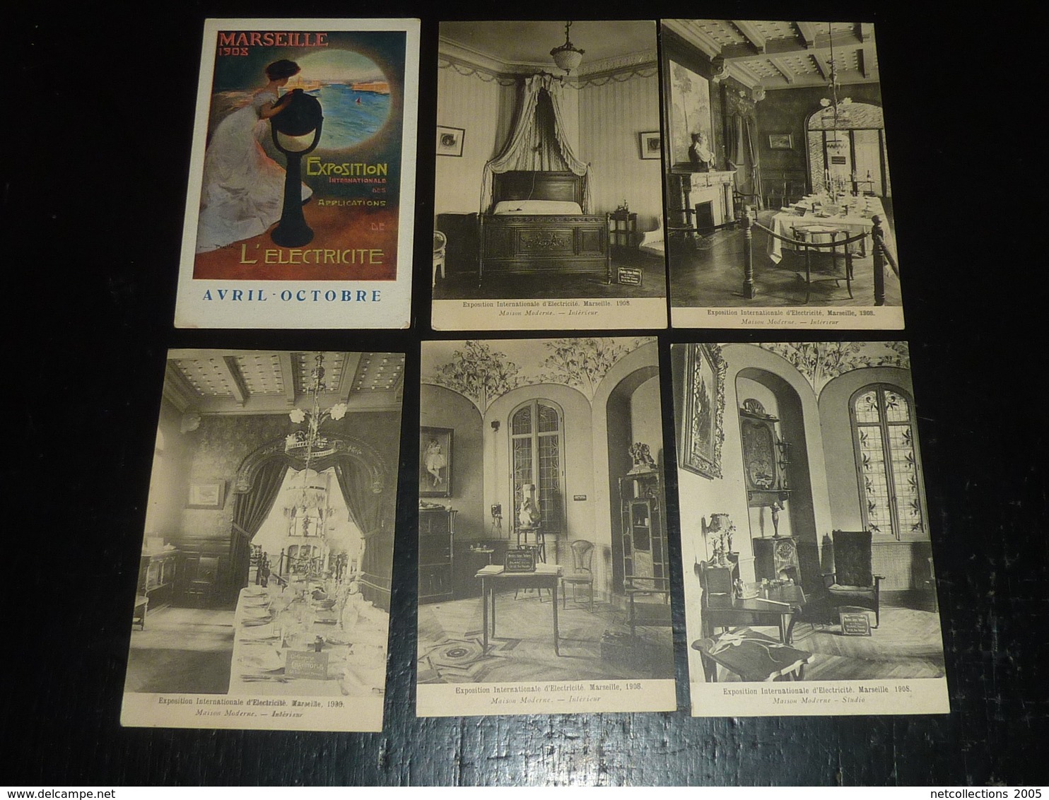 MARSEILLE - EXPOSITION D'ELECTRICITE 1908 - LOT DE 12 CARTES INTERIEUR DES MAISONS RARE - 13 BOUCHES DU RHONE (W)