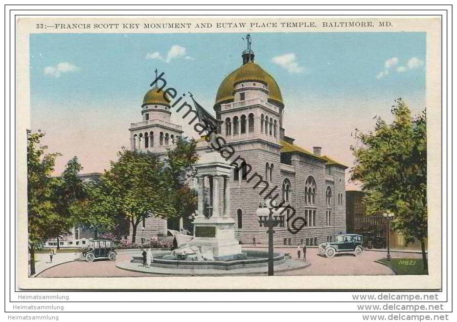 Maryland - Baltimore MD - Francis Scott Key Monument and Eutaw Place Temple - former Oheb Shalom - Synagoge