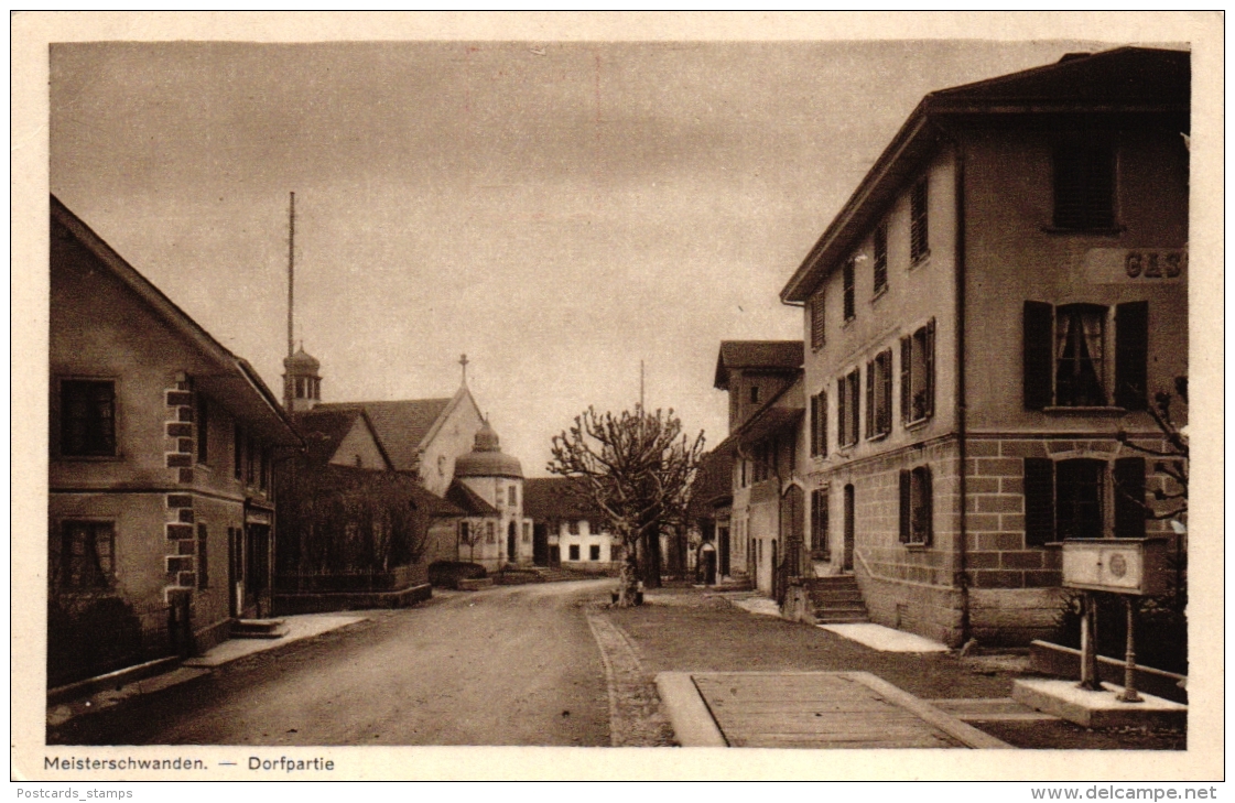 Meisterschwanden, Dorfpartie, rückseitig mit Werbeeindruck, ca. 30er Jahre