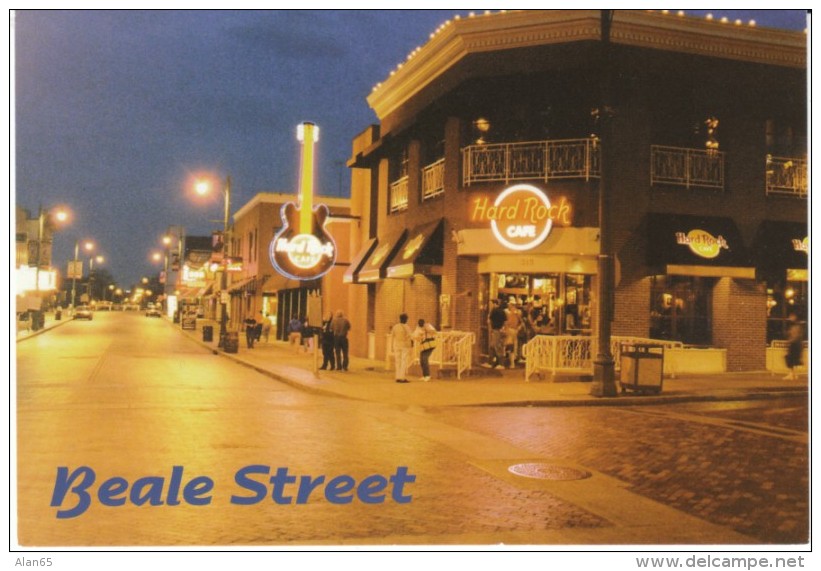 Memphis TN Tennessee, Beale Street Scene, Hard Rock Cafe Restaurant, Giant Guitar, c1990s Vintage Postcard