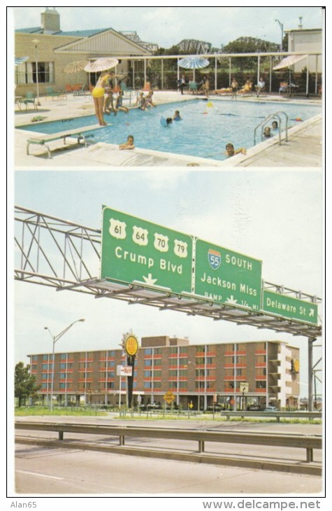 Memphis TN Tennessee, Quality Courts Motel, Lodging, Highway Signs, c1960s Vintage Postcard