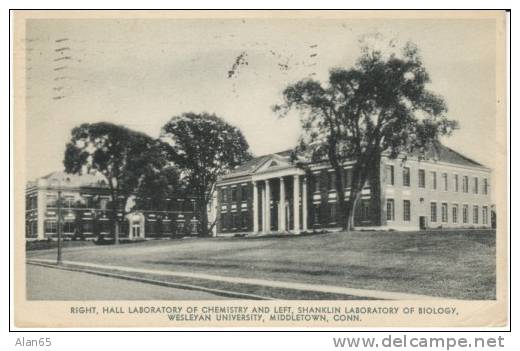 Middletown CT Connecticut, Wesleyan Universtiy, Chemistry and Biology Laboratory,  c1930s Vintage Postcard